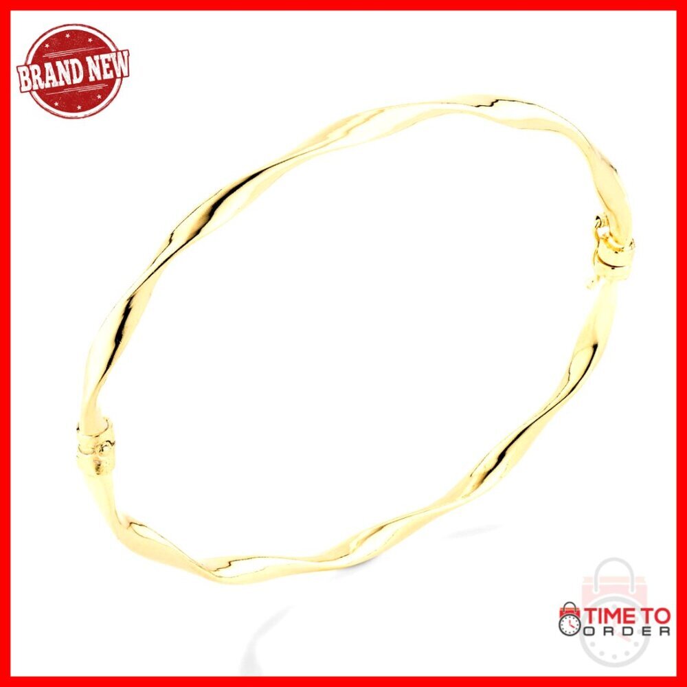 18K Gold Plated Sterling Silver Hinged Bangle Bracelet Elegant Italian Twist
